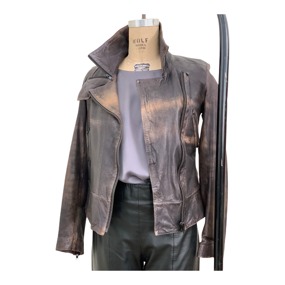 ALLSAINTS Coat Fit Moto Jacket Brown Weathered Supple Leather